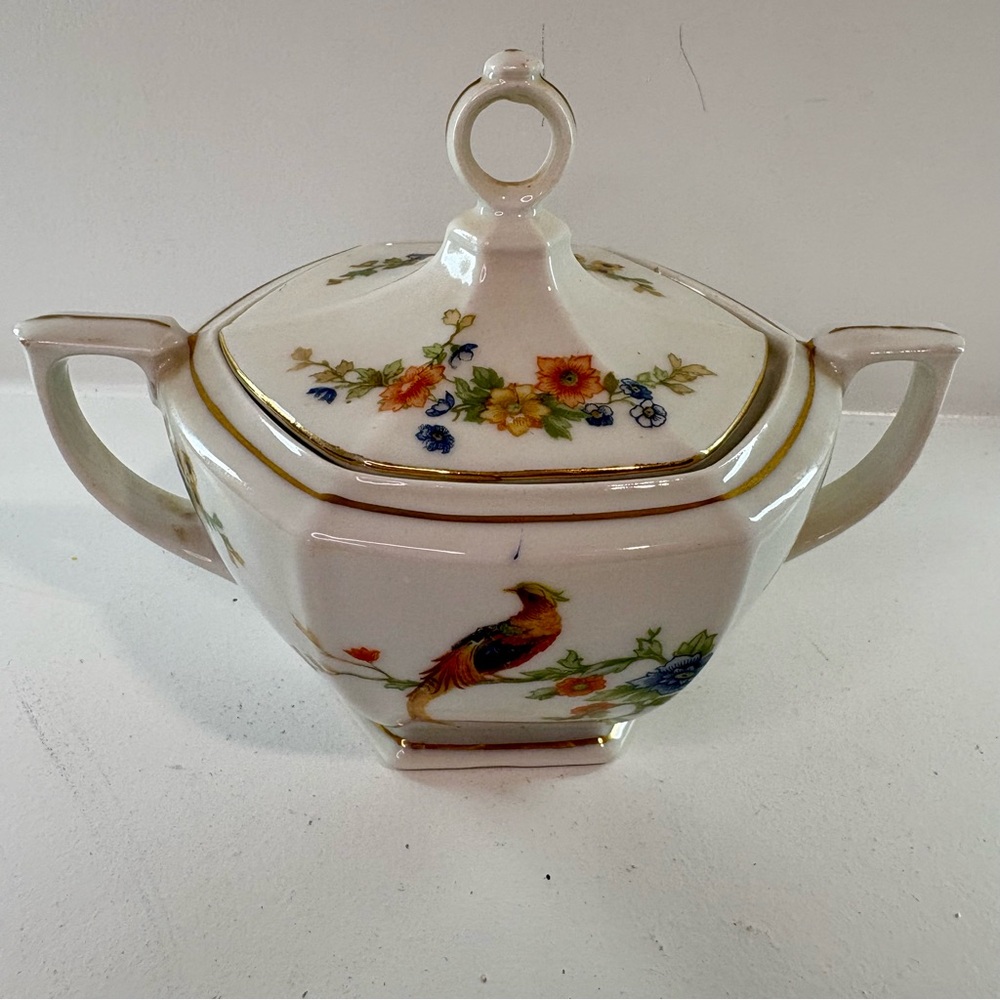 Vintage Altrohlau Czechoslovakia “Bird of Paradise” Sugar Bowl with Lid